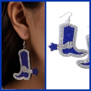 Blue and Silver Rhinestone Boot Earrings
